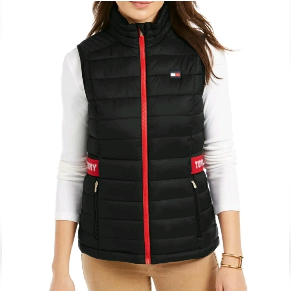 Tommy Hilfiger Womens Black Sleeveless Water-resistant Quilted Vest M